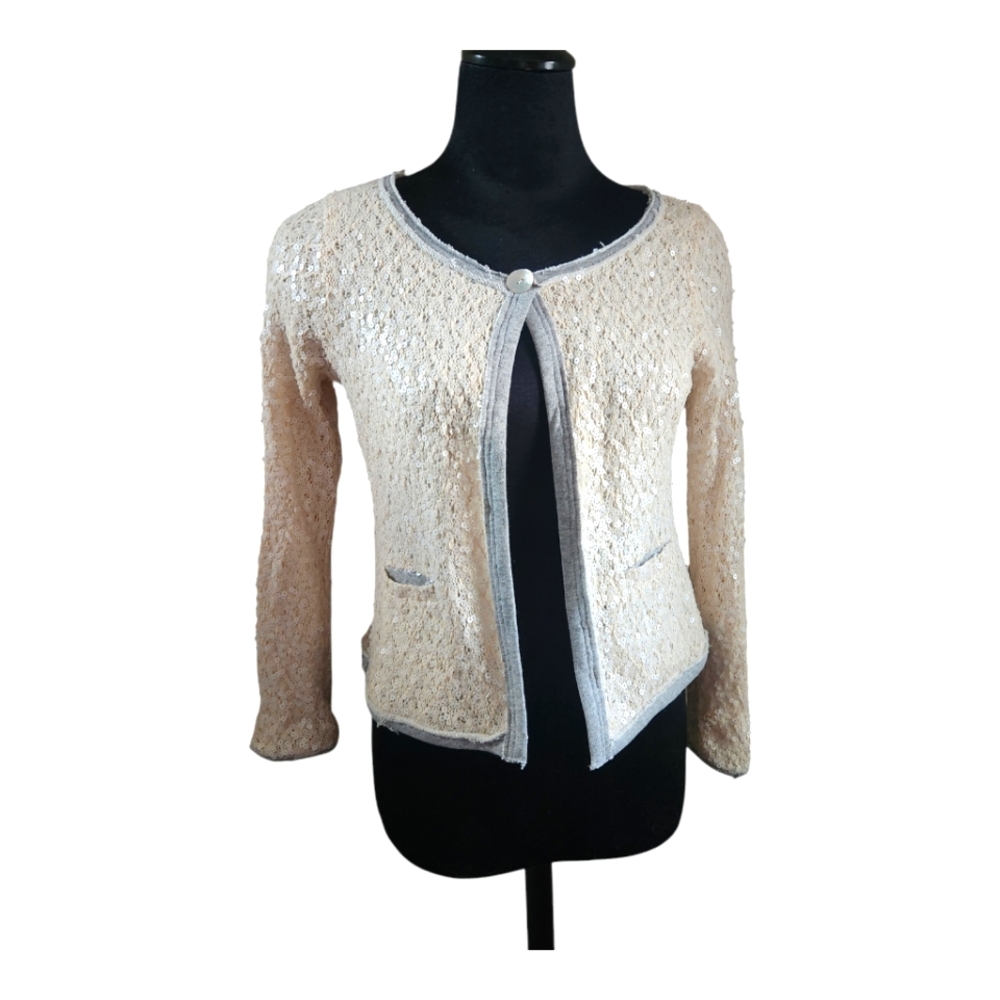 Soft Surroundings Knit Matte Sequins Cropped Blazer Jacket Sweater Medium